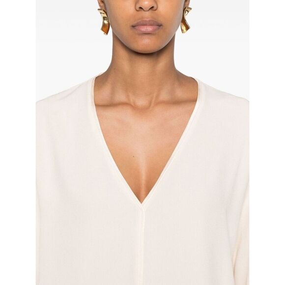 FORTE FORTE Cream Ivory Crepe V-Neck Boxy Blouse Top Quiet Luxury Size Medium - Picture 3 of 10